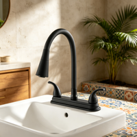 Robinet Mitigeur Double Poignée Noir Anthracite pour Lavabo, Eau Chaude et Froide