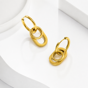 Pendientes de Aro con Eslabones Ovalados de Acero Inoxidable con Baño de Oro de 14K al Vacío - Product Image 1