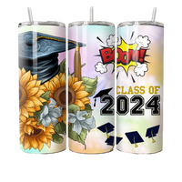 Nouveaux produits Floral Cap Graduation Senior 2024 personnalisé isolé 20oz Skinny gobelet en acier inoxydable