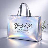 Sac de courses en non-tissé laminé PP holographique argenté, personnalisé, recyclable et réutilisable, prix de gros