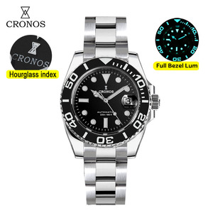 <span class=keywords><strong>Cronos</strong></span> L6018 Hombres Sub Diver Relojes mecánicos 40mm Bisel de cerámica bidireccional 20ATM Resistente al agua Pulsera completamente cepillada - Product Image 1