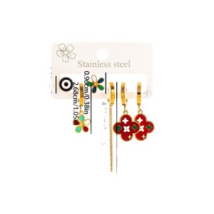 Juego de Aretes de Acero Inoxidable Chapados en Oro para Mujer, Aretes Colgantes Vintage con Diseño de Ojo de Demonio, Corazón y Trébol de Cuatro Hojas, Joyería Impermeable - Product Image 5