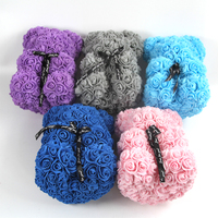 Vente en gros Cadeau Saint Valentin Fleur artificielle savon rose Petits ours en peluche 40 cm Diamant Rose Ours