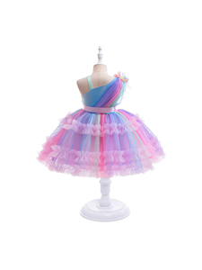 Robe <span class=keywords><strong>de</strong></span> princesse arc-en-ciel asymétrique en tulle moelleux pour enfants, idéale pour les spectacles transfrontaliers, les fêtes et les 1er anniversaires <span class=keywords><strong>des</strong></span> filles - Product Image 2