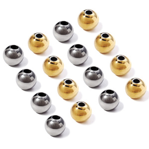 Cuentas espaciadoras redondas |   Cuentas de Bola Lisas de Acero Inoxidable con Baño de Oro PVD de 18K para la Fabricación de Joyería, Pulseras y Collares - Product Image 3