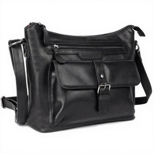 Bolso Bandolera de Cuero Genuino de Diseño Premium, Unisex, Negro, con Cierre de Cremallera y Broche, Estilo Clásico y Duradero para Uso Diario - Product Image 1