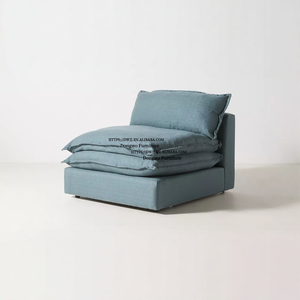 उत्तरी यूरोपीय और अमेरिकी शैली ग्रामीण नीले-हरे रंग के लिनन कपड़े एकल सोफे, हटाने योग्य और धोने योग्य लिविंग रूम फर्नीचर - Product Image 2