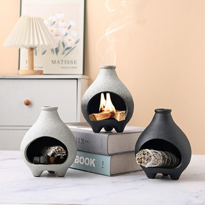 Mini-brûleur d'aromathérapie en céramique à flamme nue, design cheminée <span class=keywords><strong>de</strong></span> table sur trépied, petit brûleur chauffe-mains d'hiver, <span class=keywords><strong>Sauge</strong></span> - Product Image 2