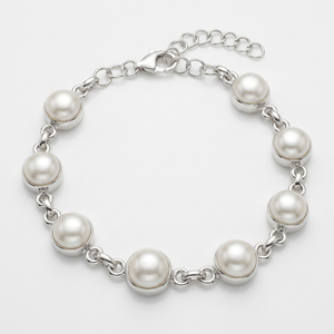 Regalo para Ella, Brazalete Minimalista con Perla de Agua Dulce en Bisel, Plata 925, para Compromiso, Boda, Aniversario, Fiesta - Product Image 2