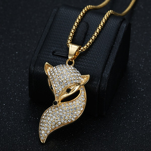 Collana con Ciondolo a Forma di <span class=keywords><strong>Volpe</strong></span> con Coda in Acciaio Inossidabile Placcato Oro, Stile Hip Hop Iced Out, <span class=keywords><strong>Gioielli</strong></span> alla Moda - Product Image 3