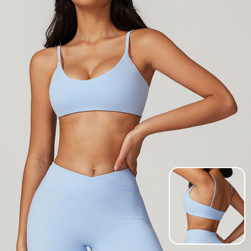 2025 New Fashion Women's U-Neck Recycled Nylon Seamless Quick Dry Shockproof Halter Yoga Bra Breathable Fitness Underwear Front
