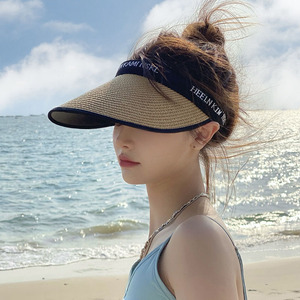 Heeln <b>Straw</b> Visor <b>Hat</b> Adjustable Foldable Large Brim UV Protection Beach Sun <b>Hat</b> For Women <b>Summer</b> Outdoor Use - Product Image 1