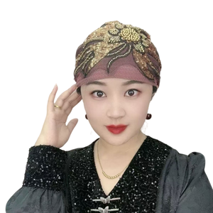หรับผู้หญิงผ้าโพกหัวผ้าโพลีเอสเตอร์ผูกโบว์แบบปรับแต่งได้หมวกแก๊ปผ้าโพกหัวสไตล์อาหรับพิมพ์ลายระบายอากาศได้ผ้าทอสี่ชิ้น - Product Image 1