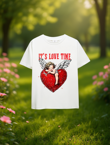 T-shirt con stampa Cupido per San Valentino, da donna, a maniche corte, girocollo, casual, primavera estate, 100% cotone jersey - Product Image 2