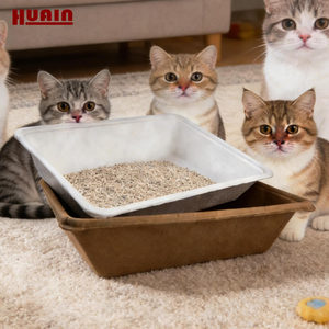 Kunden spezifische biologisch abbaubare trocken gepresste geformte Zellstoff papier Katze Katzen toilette Braune Farbe für den Hausgebrauch - Product Image 1