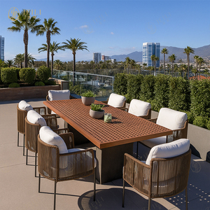 JEILI Arredamento Moderno per Ristoranti all'Aperto, Tavolo in Teak e Sedia Intrecciata in Corda per Terrazze e Progetti Alberghieri - Product Image 1