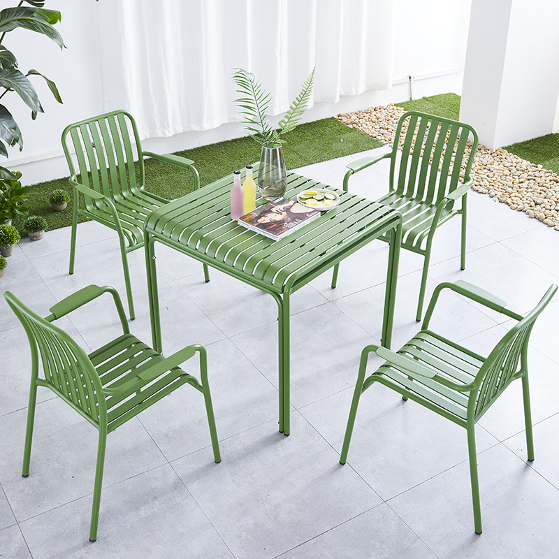 Burgungy-4 chairs + 8080cm all-aluminum square table