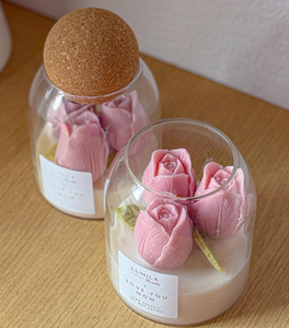 LANJO 450ml/15oz Wooden Food Storage Set 16oz Clear Heat Borosilicate Lid Soy Wax Candle Glass <b>Jar</b> <b>Cork</b> Ball - Product Image 2