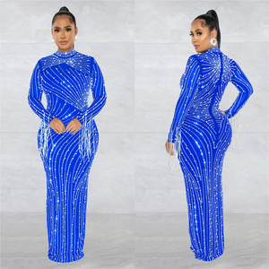 महिलाओं के सेक्सी बुना हुआ कपड़े पूर्ण आस्तीन फर्श की लंबाई वाली पोशाक - Product Image 4