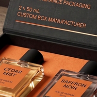 Boîte à parfum rigide de luxe personnalisée, style livre noir magnétique, emballage écologique pour cosmétiques et parfums, présentation double flacon