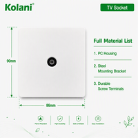 Prise murale coaxiale TV Kolani standard britannique 90x86mm blanc mat, port antenne F-Type en PC ignifuge, sortie de signal