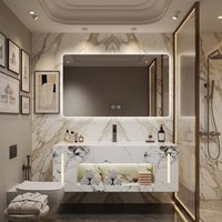 Meuble-lavabo mural de luxe moderne avec double vasque, miroir LED intelligent et éclairage intégré pour salle de bain