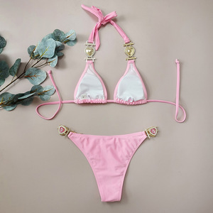 Women Swimwear <strong>Bikini</strong> Two Piece Luxury Love Rhinestones Swimwear Pink Sexy Women Swimsuit Mini <strong>Micro</strong> <strong>Bikini</strong> - Product Image 5
