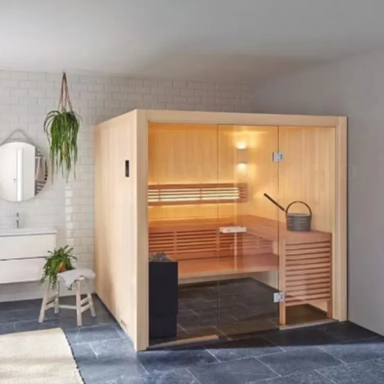 Traditionelle trockene Indoor-Sauna-Ofen-Combo aus Hemlocktholz Spa Sauna-Spa Raum aus Hemlocktönern langlebige Farbbeleuchtung Fernbedienungsfunktion
