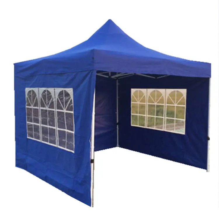 Sınırlı sayıda alüminyum katlanır Canopy3 * 3m mavi fuar çadırı açıkhava parti çadırı katlanabilir pencere ile 3 taraflı duvar