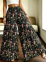 Nouveau pantalon WQ taille haute à jambes larges pour femme, coupe ample, design amincissant, motif floral, décontracté, long, pour le printemps, délai de livraison de l'échantillon : 7 jours