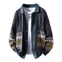 Cardigan Homme Printemps-Automne Confortable, Respirant et Chaud à Boutonnage Simple avec Motif Patchwork et Col Rabattu