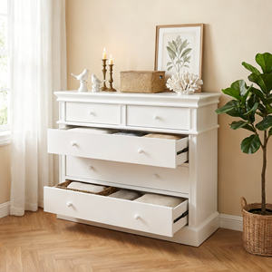 <span class=keywords><strong>Commode</strong></span> classique blanche à 5 tiroirs, armoire de rangement pour chambre à coucher avec moulures décoratives - Product Image 2