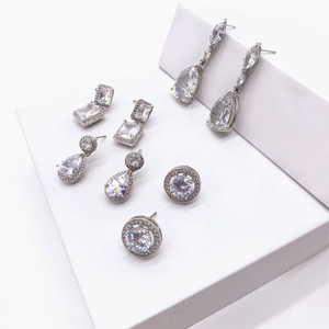 Zhenlu Jewelry Geometric Crystal <b>Earrings</b> With Zirconia Teardrop Design For Women Party <b>Stud</b> <b>Earrings</b> - Product Image 3