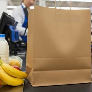 [200 unidades] Bolsas de compras personalizables de papel kraft de 14 x 10 x 15.8 pulgadas con asas, color natural - Product Image 3