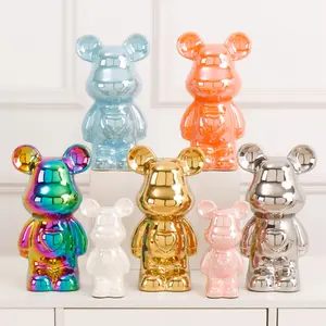 Ornamento de urso de coração de pêssego com chapeamento fofo 18 cm urso colorido de desenho animado brinquedos decorativos luz luxuosa fluido para casa artesanato urso