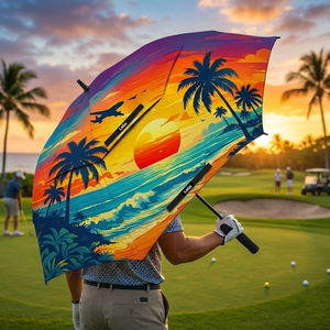 Parapluie de golf semi-automatique durable, design graphique personnalisé, ouverture automatique, grande taille, coupe-vent, protection contre la pluie et le soleil en extérieur - Product Image 1