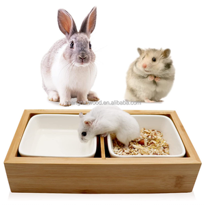 Cuencos de cerámica de madera de bambú para comida y agua, soporte alimentador de animales para mascotas pequeñas, hámster, conejillo de indias, <span class=keywords><strong>chinchilla</strong></span>, conejo - Product Image 2