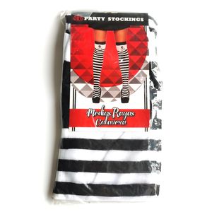 Haiwin-traje de fiesta de Halloween para <span class=keywords><strong>mujer</strong></span>, hasta el muslo <span class=keywords><strong>medias</strong></span> altas, con rayas blancas y negras, <span class=keywords><strong>esqueleto</strong></span>, hueso, rodilla - Product Image 3