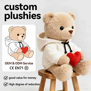 Orsacchiotto di Peluche <span class=keywords><strong>con</strong></span> Cappuccio Personalizzato, Animale di Peluche a Forma di Cuore, Giocattolo Morbido per Regali e Collezioni per Bambini - Product Image 1
