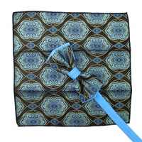 Ensemble de nœuds papillon et pochette de costume pour homme, en polyester tissé, à motifs géométriques et Paisley turquoise contrastant, pré-noué, double couche