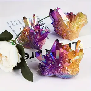 คริสตัลควอตซ์ออร่าสีชมพูและสีเหลืองเคลือบด้วยไฟฟ้า  ชุดคริสตัลควอตซ์ออร่าหลากสี สำหรับของที่ระลึกที่ได้แรงบันดาลใจจากฮวงจุ้ย - Product Image 4