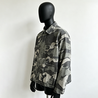 Veste de travail vintage pour homme, style streetwear, camouflage et lettrage, en sergé de coton épais avec poches poitrine et fermeture éclair