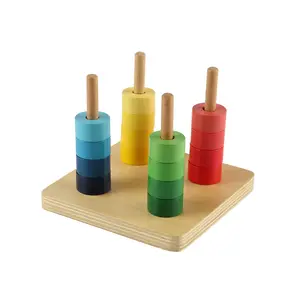 Toy Toy Toy LT020 Rainbow Discs On 4 Vertical Dowels Montessori Equipment Materials Wooden Building Blocks Toy Montessori For Kids