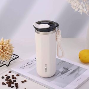 Minimalist Stainless Steel Tumbler Vacuum Insulated With Rope Handle For Travel <b>Coffee</b> Mug White - Product Image 1