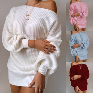 Pull blanc décontracté à <span class=keywords><strong>col</strong></span> <span class=keywords><strong>bateau</strong></span> ample pour femme, couleur unie, Mini pull tricoté à une épaule, automne, nouvelle collection - Product Image 2