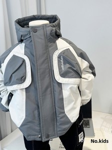 Veste en coton doublée polaire pour garçons, nouveau modèle hiver 2026, vêtements de travail élégants pour enfants, manteau à capuche épaissi, manteau chaud en coton - Product Image 3