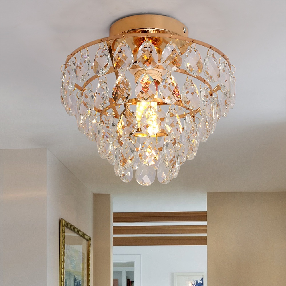 Modern Simple Luxury Crystal Ceiling Light for Iron Base Restaurant Corridor Bedroom