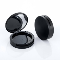 H0418 Boîtier compact de luxe en plastique noir vide à 2 couches pour maquillage, étui à poudre avec miroir couleur nude – Prix