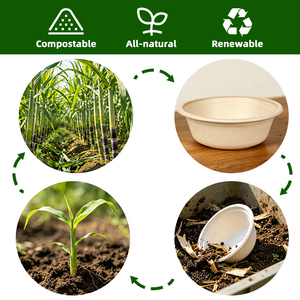 Disposable Compostable Sugarcane Bagasse Bowl Biodegradable Eco Friendly Camping Soup Salad <b>Takeaway</b> Food <b>Container</b> - Product Image 5