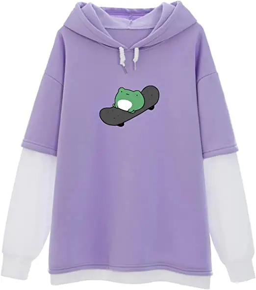 2023 New Cute Frog Hoodie Oversized Custom Print Sweatshirt Hoodies Pullover Casual Clothes for Teens Girls Long Sleeve T shirt